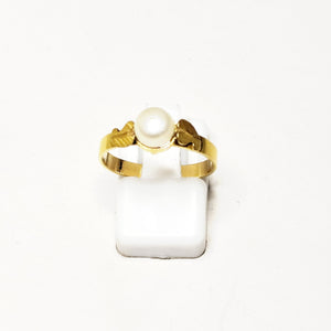 Bague Solitaire Or en Jaune 18 Carats avec Perle Centrale -  T 53