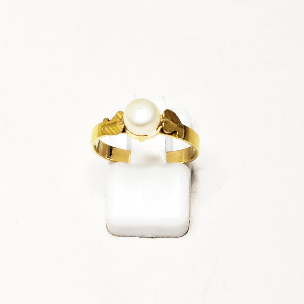 Bague Solitaire Or en Jaune 18 Carats avec Perle Centrale -  T 53