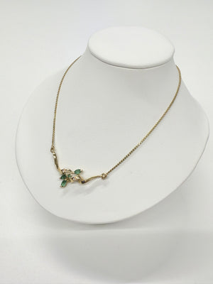 Collier Princesse Or Jaune 18k avec Emeraudes et Diamants