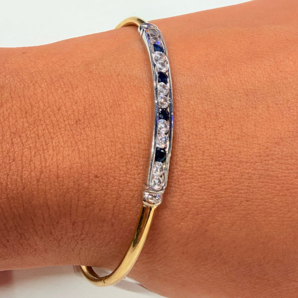 Jonc en Or Jaune et blanc 18 K avec Saphir et Zirconium