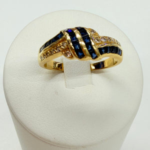 Bague en Or Jaune 18 K avec Diamants et Saphir