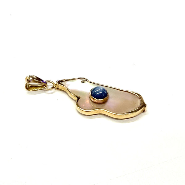 Pendentif en Or Jaune 18k, Madagascar, Saphir Étoilé et Nacre - 3.24 Grs