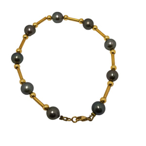 Bracelet Artisanal Tube Or et Perle Tahiti en Or Jaune 18k