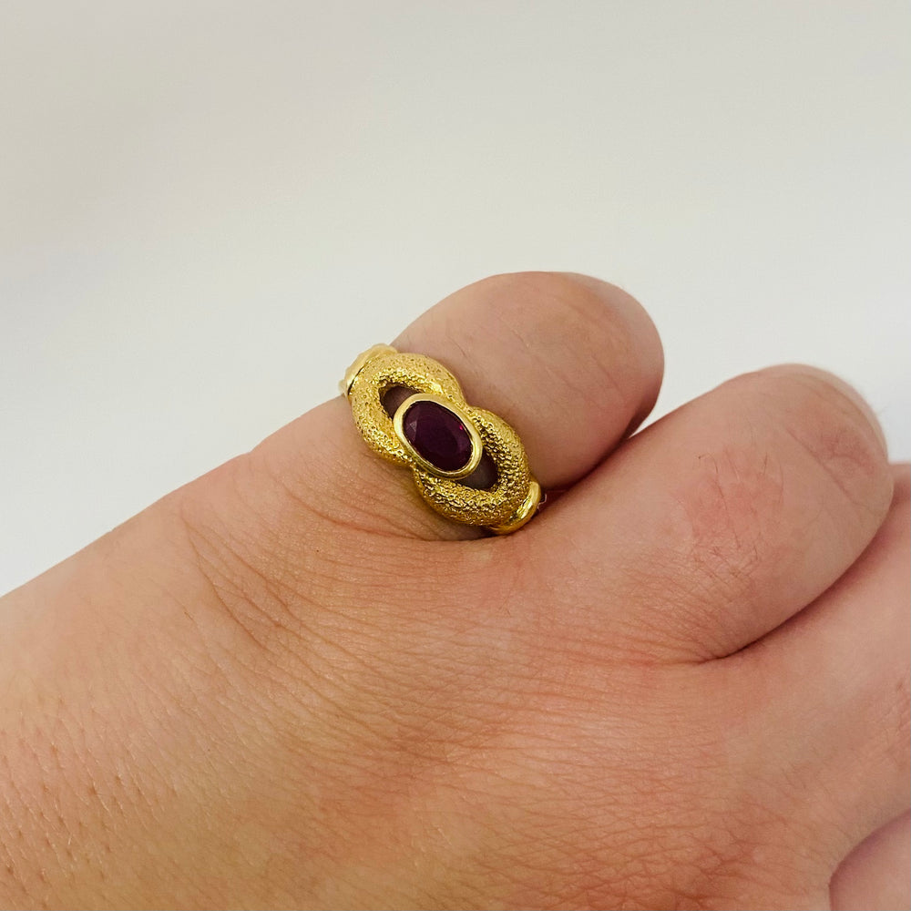 Bague Solitaire en Or Jaune 18 K avec Rubis - T 55