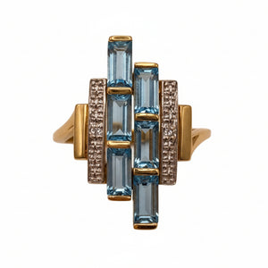 Bague en Or Jaune 18K - Diamants et Topazes - 3.05G - Taille 47