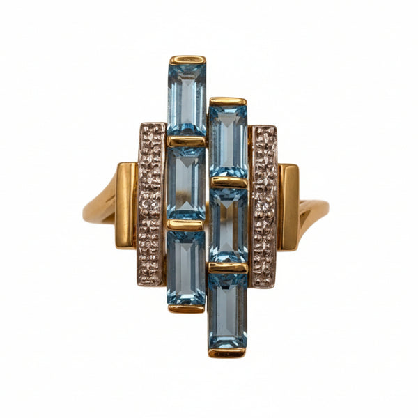 Bague en Or Jaune 18K - Diamants et Topazes - 3.05G - Taille 47