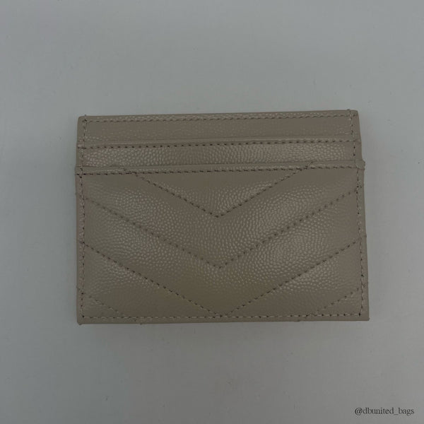 Porte-carte Saint Laurent en cuir grain de poudre blanc cassé