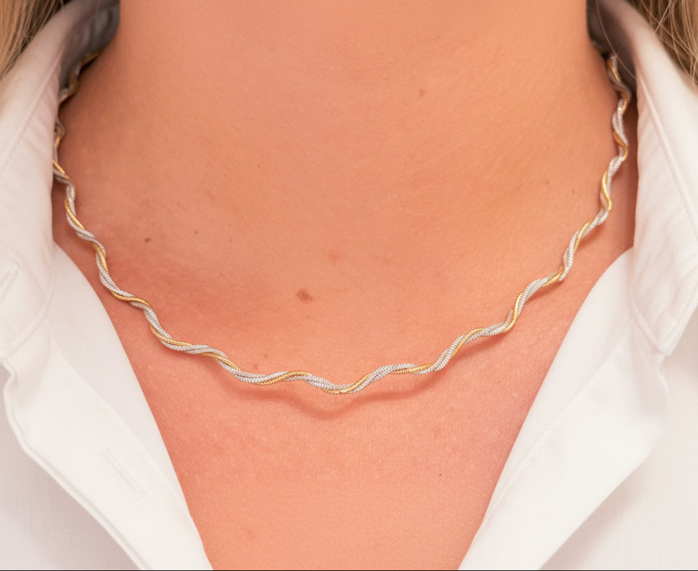 Collier Torsade en Or Jaune et Blanc 18k - 9.04 G