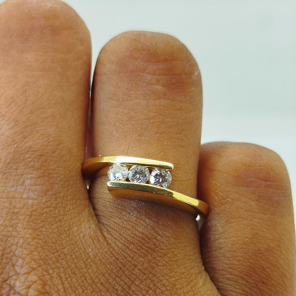 Bague en Or Jaune 18K avec Diamants - Taille 54 - 4.54g