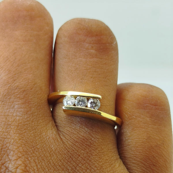 Bague en Or Jaune 18K avec Diamants - Taille 54 - 4.54g