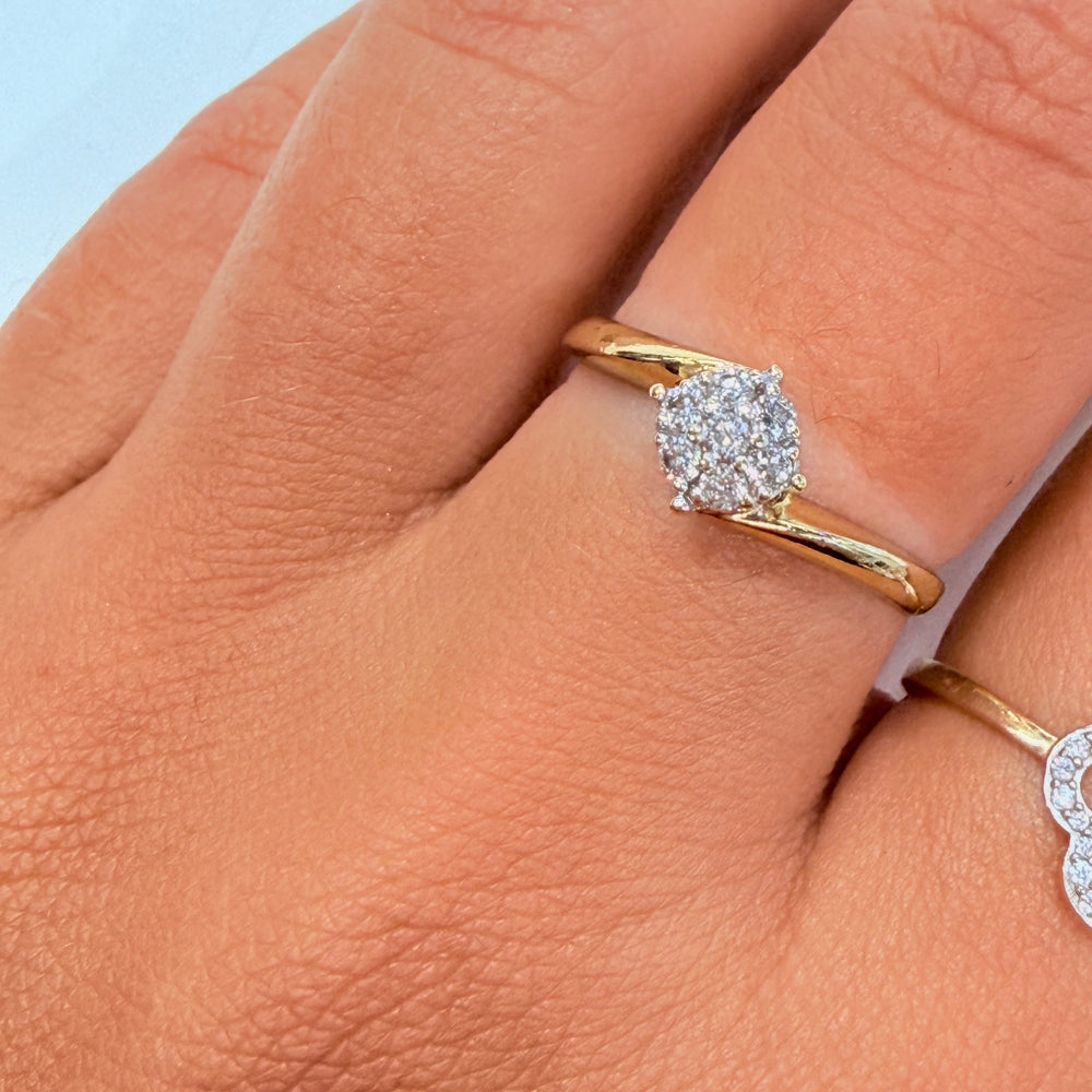 Jolie Bague Or Jaune et Blanc 18K avec Diamants - T54 - 1.90gr