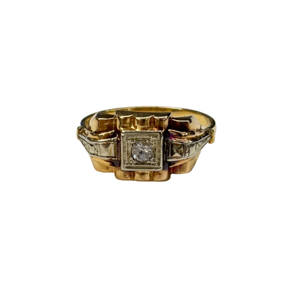 Bague Tank en Or Jaune et Blanc avec Zirconium