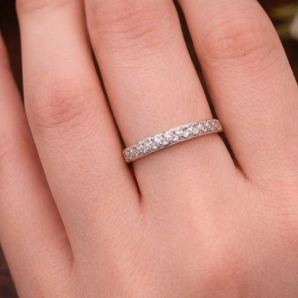 Bague Demi Tour en Or Gris 18K - Taille 50 - 1.79G