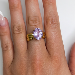 Bague en Or Jaune Améthyste 18K - Taille 56 - 5.47 G