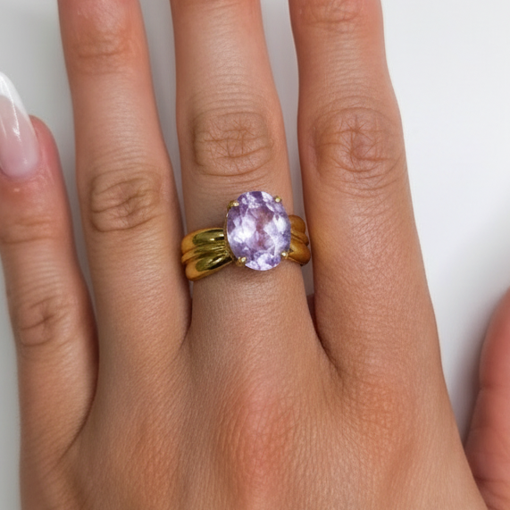 Bague en Or Jaune Améthyste 18K - Taille 56 - 5.47 G