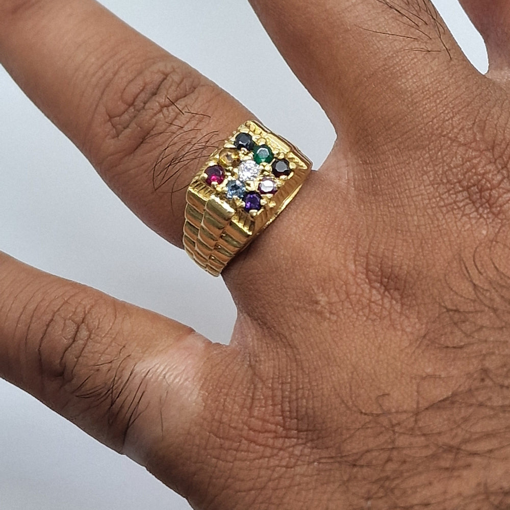 Bague Chevalière en OR Jaune 9 Planète 18 K avec Oxyde de Zirconium - T 61