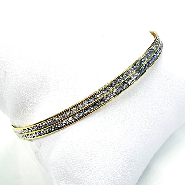 Bracelet Jonc Or Jaune et Blanc Martelé 18K - 11.26g