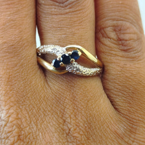 Bagues en Or jaune 18K avec saphirs et diamants -Taille 59 - 2.09g