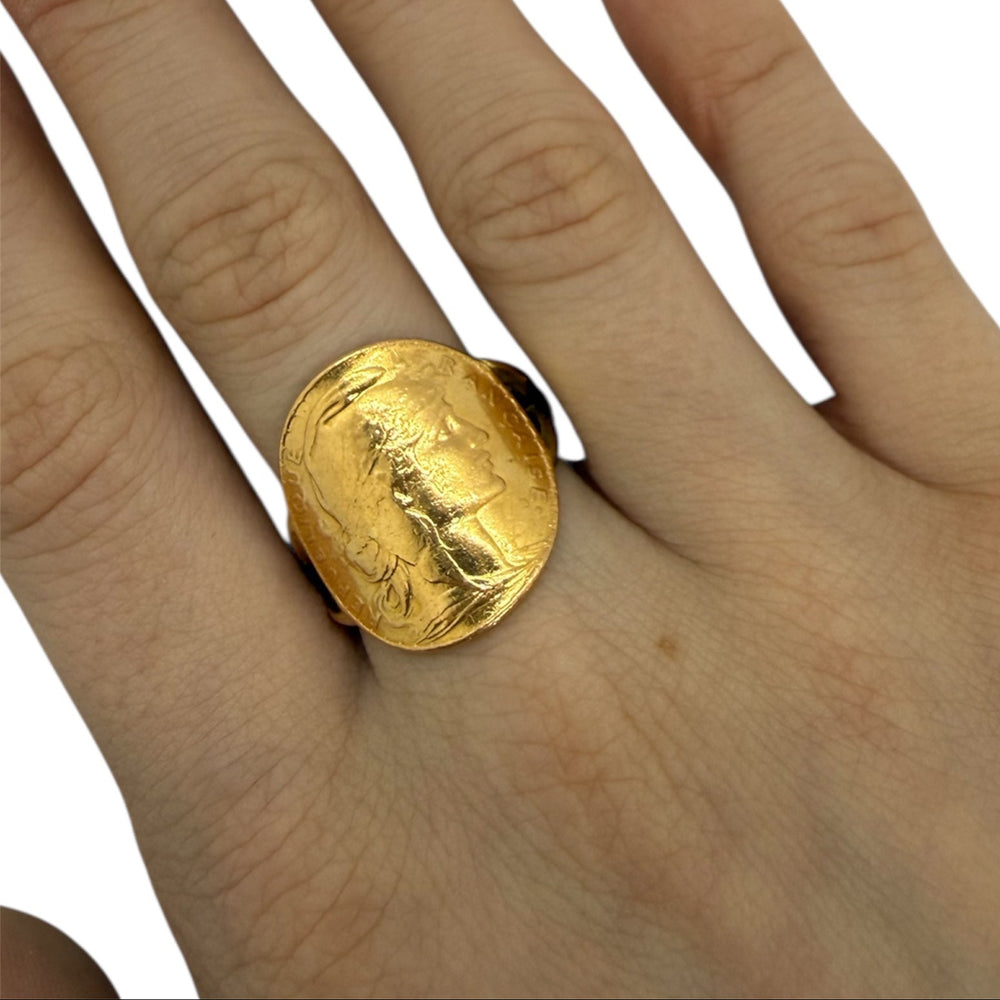 Bague pièce 20 francs en Or Jaune 18k - 9.04 G
