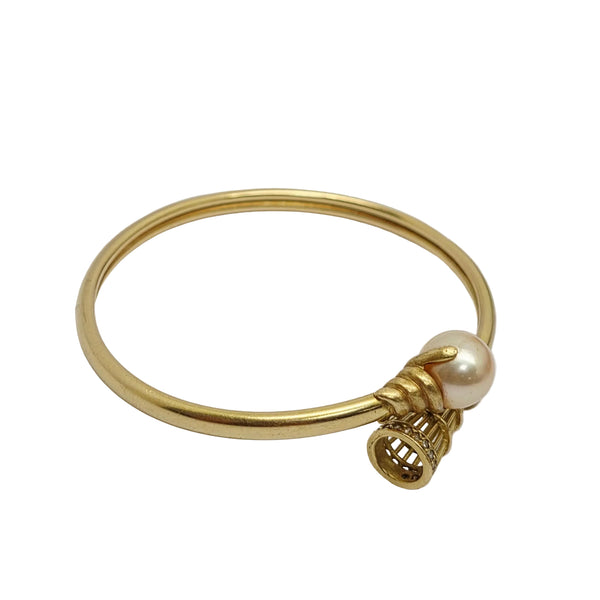 Bracelet Jonc Or Jaune 18k Diamants et Perles