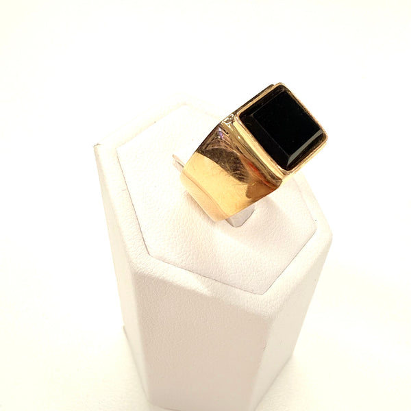 Bague Chevalière en Or Jaune 18k Onyx - Taille 55