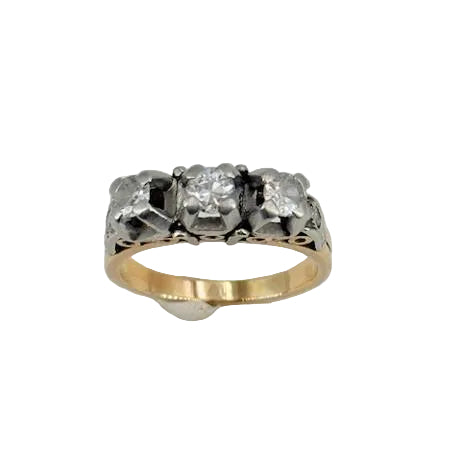 Bague Ancienne en Or Jaune et Or Gris 18k avec Diamants - T53 - 5.65gr