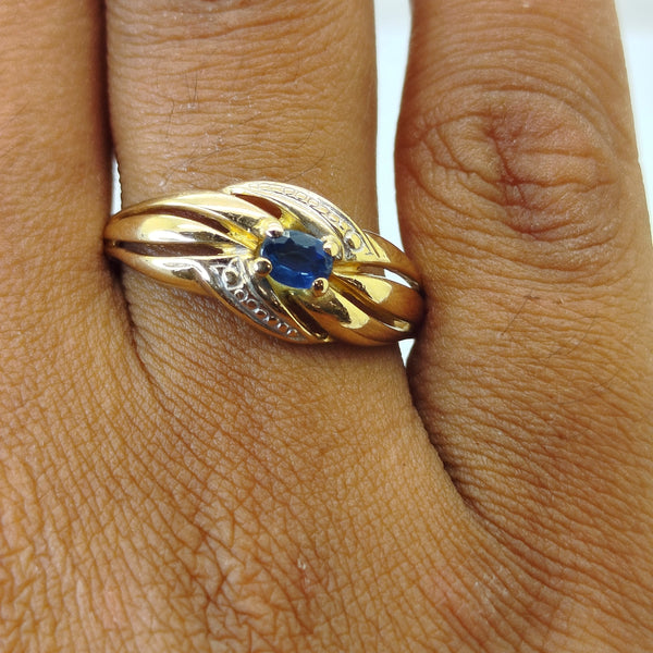 Bague en Or jaune 18K avec saphir- Taille 60 - 2.58g