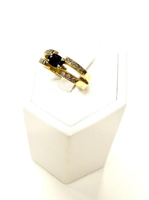 Bague Or Jaune 18k Saphir et Diamants - Taille 51