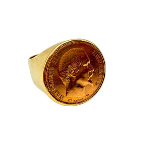 Chevalière en Or Jaune 750 avec Bague Pièce
