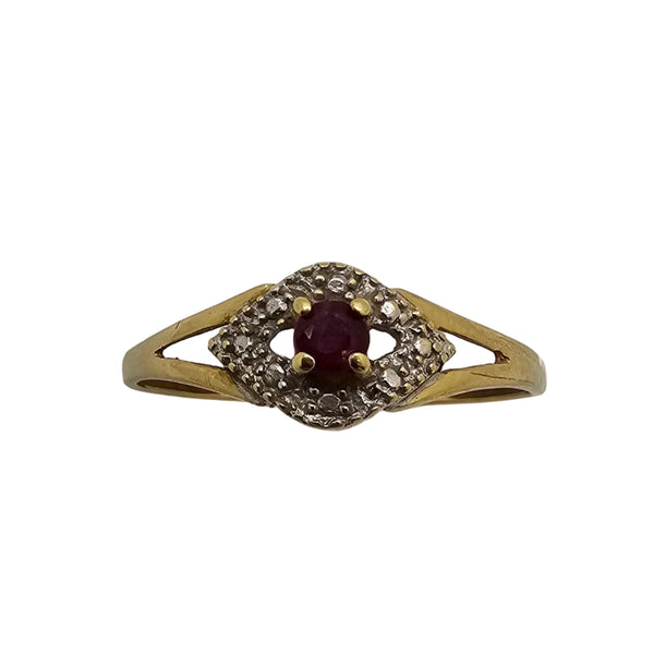 Bague Or Jaune Solitaire Rubis Diamants 18K - 1.23 G - T 58