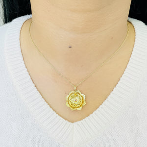 Pendentif Fleur en Or jaune 18K - Rubis - 3.05g