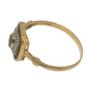 Bague Or Jaune 18K avec Saphir entouré de 18 saphirs avec effet diamanté