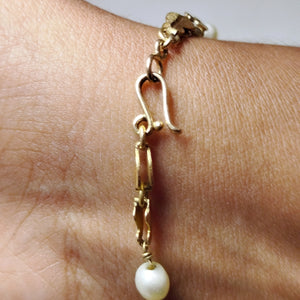 Bracelet maillon en or jaune 18 carats avec perles - 5.34 Grs