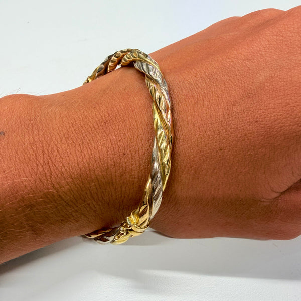 Bracelet Jonc Torsadé en Trois Ors Jaune/Blanc/Rosé - 14.06G
