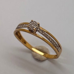 Bague solitaire pavée diamants en or 18K - T54 - 1.46g