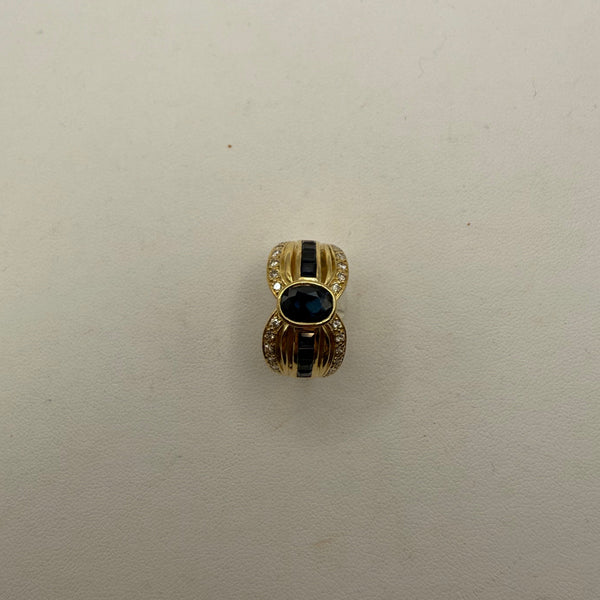 Bague en Or Jaune 18 Carats avec Diamants et Saphir 8.14 Taille 56