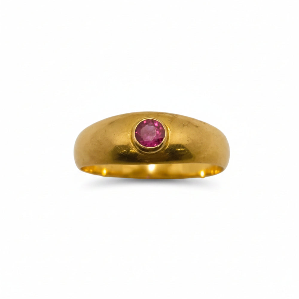 Bague Jonc Or Jaune 18K avec un Grenat