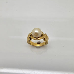 Bague solitaire perle en or jaune 18K - 9.68 G