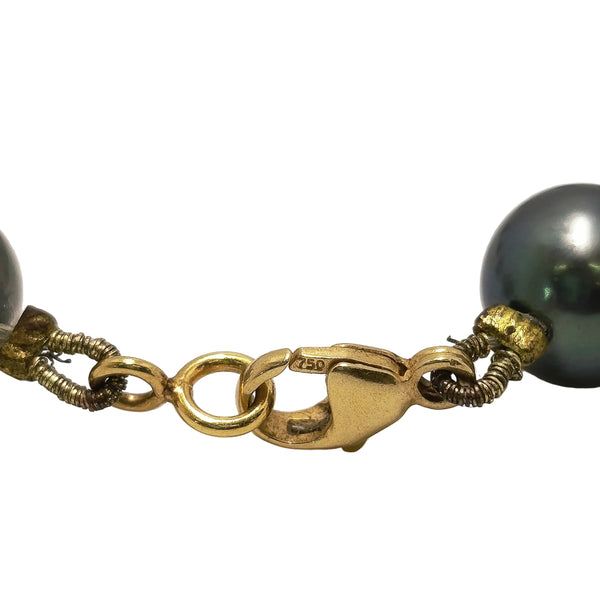 Bracelet Artisanal Tube Or et Perle Tahiti en Or Jaune 18k