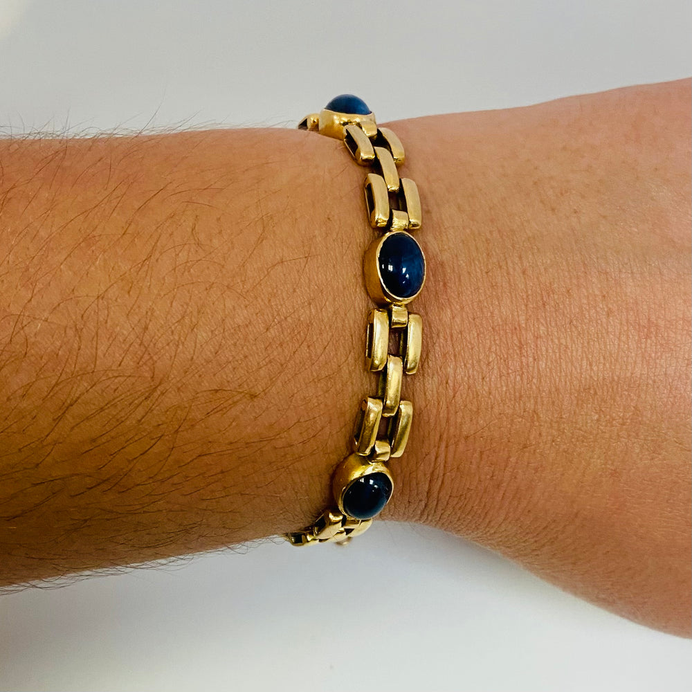 Bracelet Maillon en Or Jaune 18 K avec 6 Saphirs Étoiles - 26.24 Grs