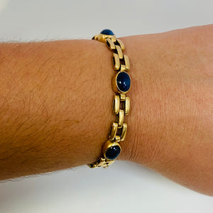 Bracelet Maillon en Or Jaune 18 K avec 6 Saphirs Étoiles - 26.24 Grs