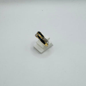 Bague Demi Tour en Or Jaune et Blanc 18 K avec Diamants - T 59