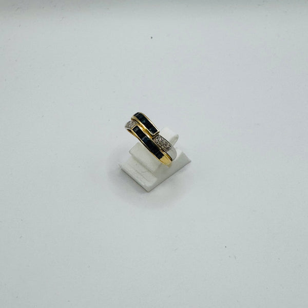 Bague Demi Tour en Or Jaune et Blanc 18 K avec Diamants - T 59