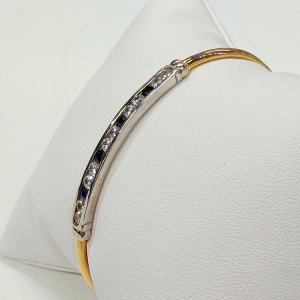 Jonc en Or Jaune et blanc 18 K avec Saphir et Zirconium