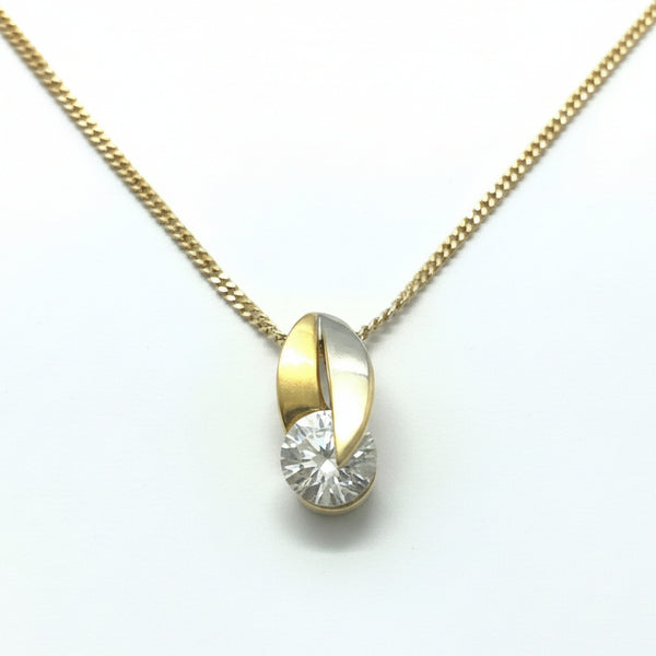 Pendentif Solitaire Or Jaune et Blanc 18 K