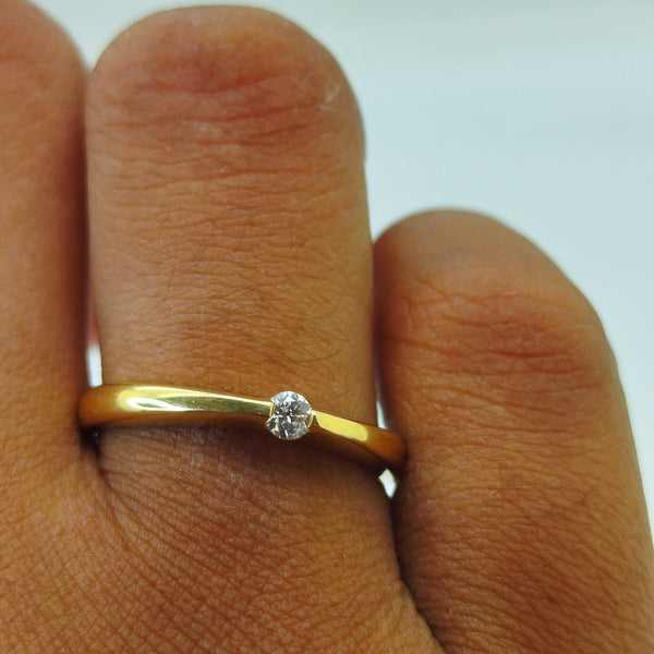 Bague Solitaire Or Jaune 18K  Diamants - Taille 54 - 2.83g