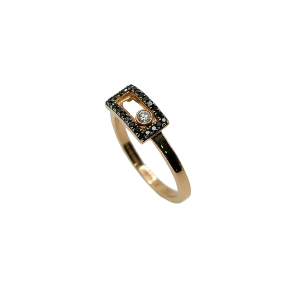 Bague en Or Jaune avec Diamants Noirs et Blanc 18k - 2.59 G