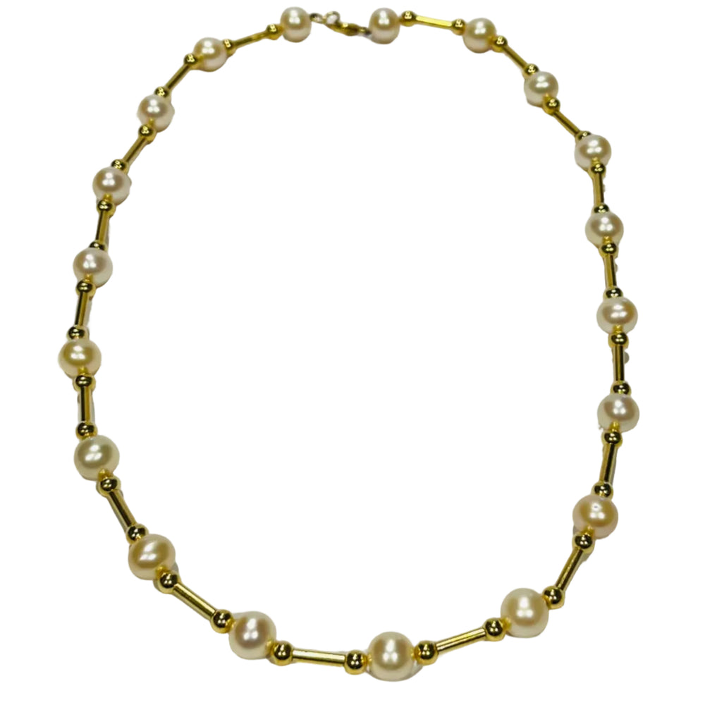 Collier Ras du Cou en Or 18K avec Perles - 43cm - 15.75gr