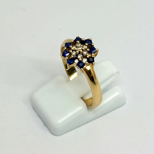 Bague Marguerite en Or Jaune avec Diamants et Saphir