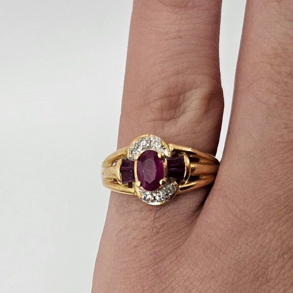 Bague Alliance Or Jaune Rubis et Diamants 18K - T53 - 3.51gr